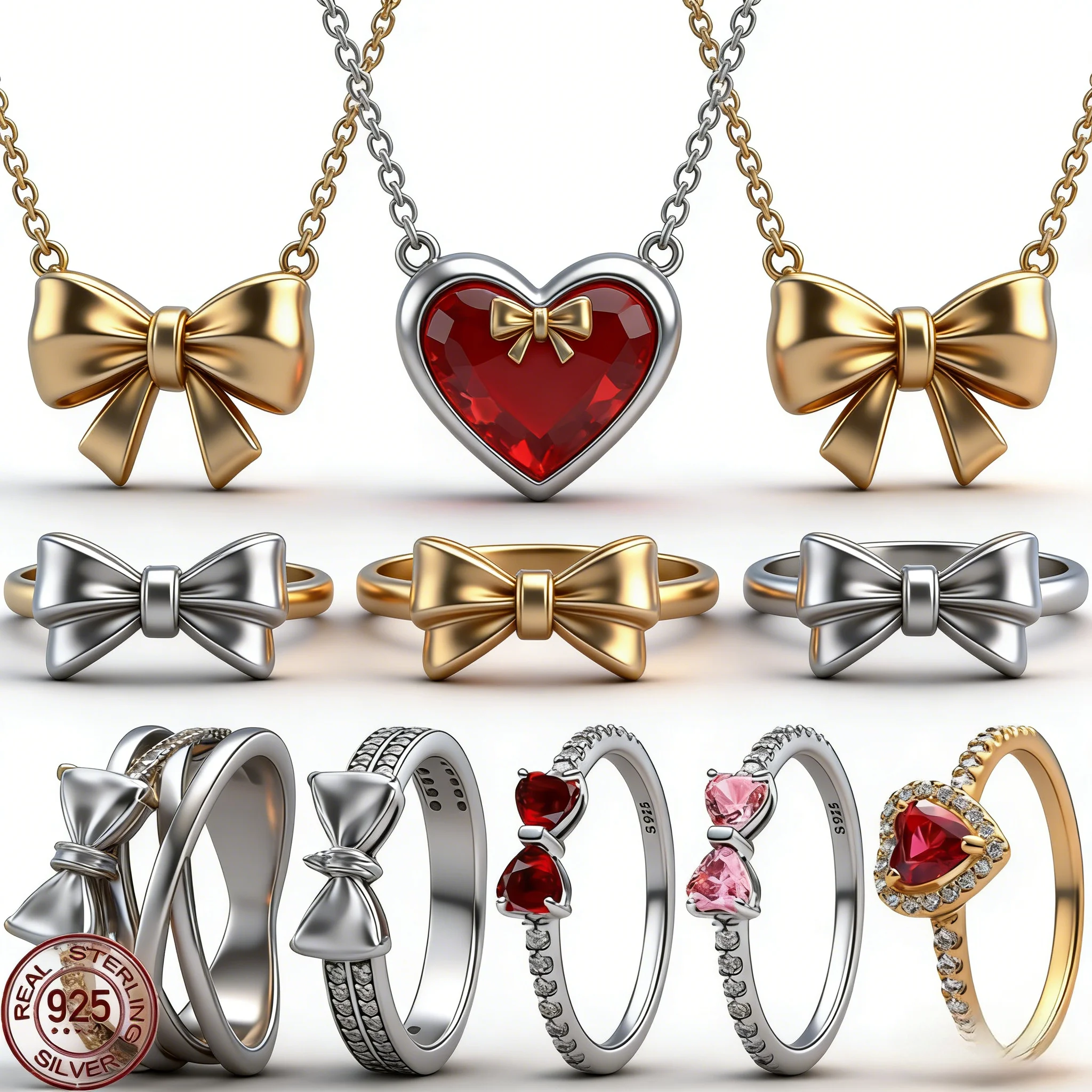 New 925 Sterling Silver Classic Heart-shaped Bow Ring Earrings Necklace Exquisite Charm Women's Jewelry Anniversary Holiday Gift
New 925 Sterling Silver Classic Heart-shaped Bow Ring Earrings Necklace Exquisite Charm Women's Jewelry Anniversary Holiday Gift