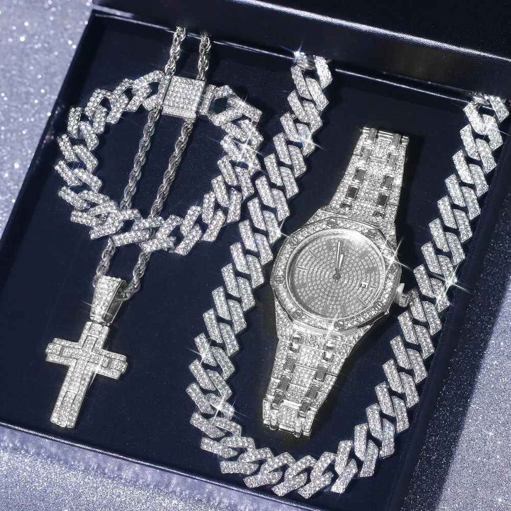 5-Piece Gift Box Set - Exquisite Cuban Chain Watch Bracelet Necklace Religious Cross for Men And Women Hip Hop Jewelry Set
5-Piece Gift Box Set - Exquisite Cuban Chain Watch Bracelet Necklace Religious Cross for Men And Women Hip Hop Jewelry Set