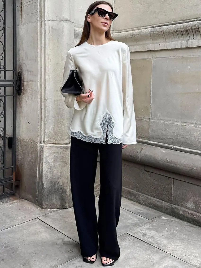 Fall Winter Women's Clothing Solid Lace Sheer Split Slim Fit Long Sleeve Round Neck Top Elegant Office Wear Polyester Blouse
Fall Winter Women's Clothing Solid Lace Sheer Split Slim Fit Long Sleeve Round Neck Top Elegant Office Wear Polyester Blouse