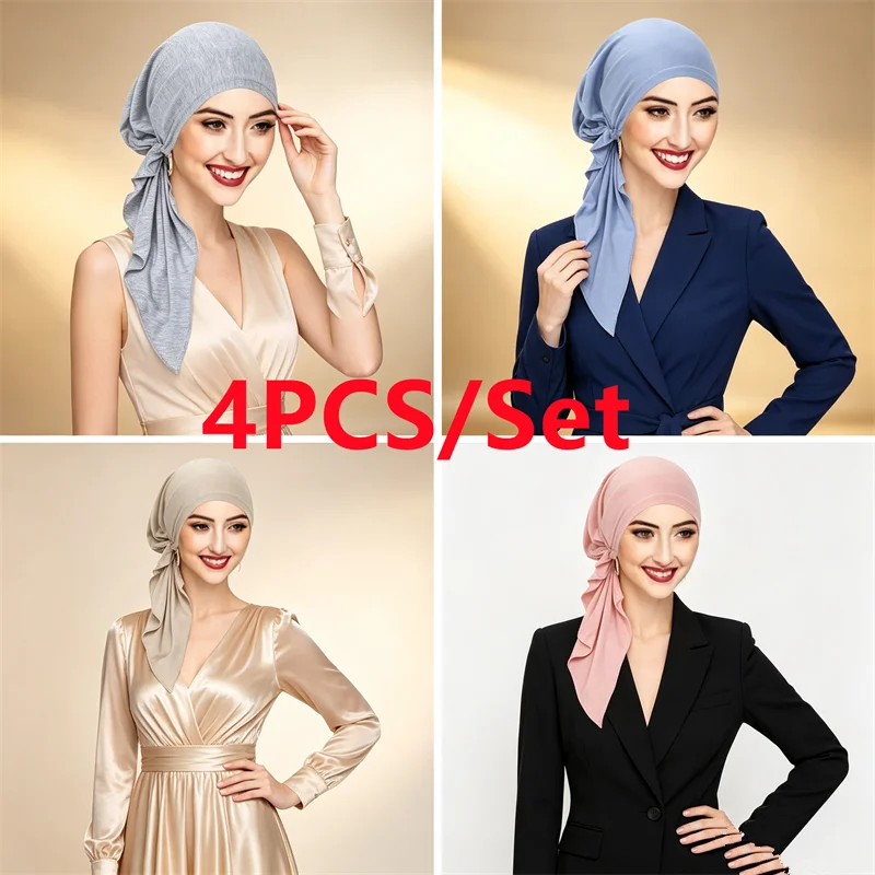 4PCS New Pre-tied Turban Muslim Hijab Hat Women Chemo Cap Hair Loss Headscarf Head Wrap Bonnet Bandanas Headband Turbante Mujer
4PCS New Pre-tied Turban Muslim Hijab Hat Women Chemo Cap Hair Loss Headscarf Head Wrap Bonnet Bandanas Headband Turbante Mujer