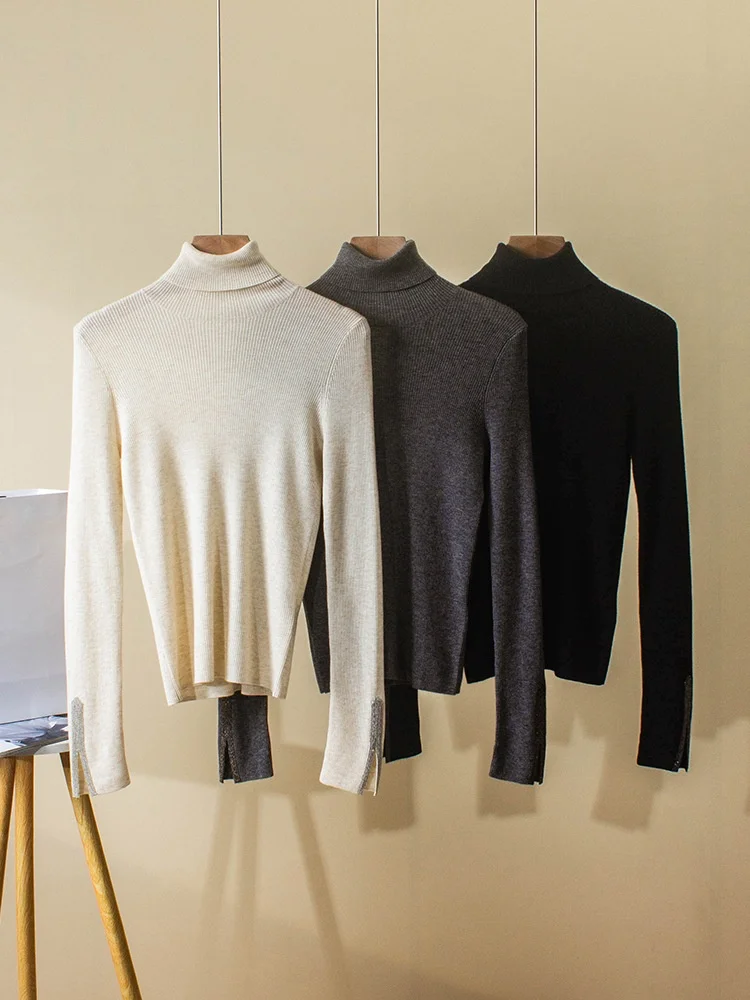 Beaded Cuffs Women's Woolen Sweater Autumn Turtleneck Long Sleeve Casual Ladies Knitted Pullover
Beaded Cuffs Women's Woolen Sweater Autumn Turtleneck Long Sleeve Casual Ladies Knitted Pullover