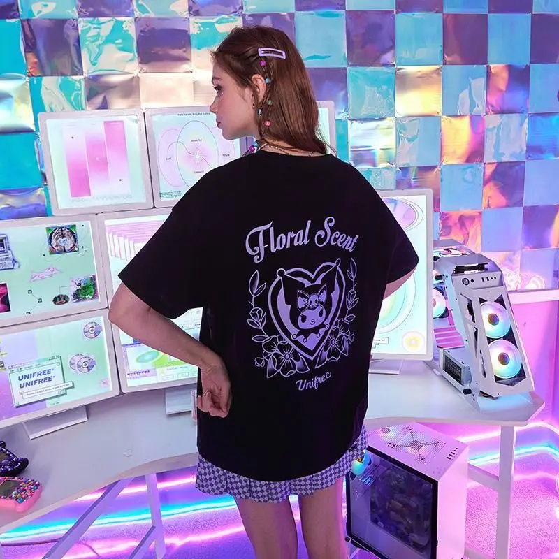 Футболка Kuromi с короткими рукавами из 100% хлопка, женская летняя футболка японского дизайна, черный топ, тренд
Футболка Kuromi с короткими рукавами из 100% хлопка, женская летняя футболка японского дизайна, черный топ, тренд