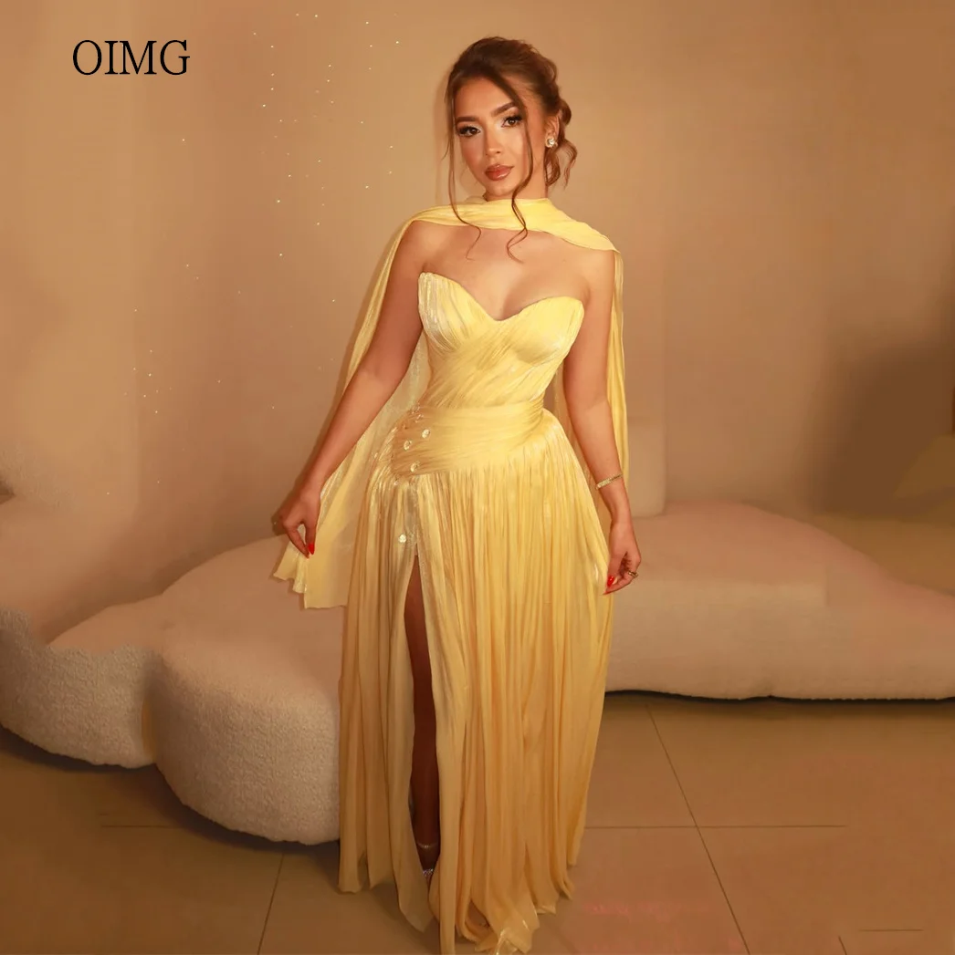OIMG Gold Sweetheart Neck A Line Prom Gowns Pleated Party Gown Side Slit Floor Length Evening Dress vestido de fiesta Customized
OIMG Gold Sweetheart Neck A Line Prom Gowns Pleated Party Gown Side Slit Floor Length Evening Dress vestido de fiesta Customized