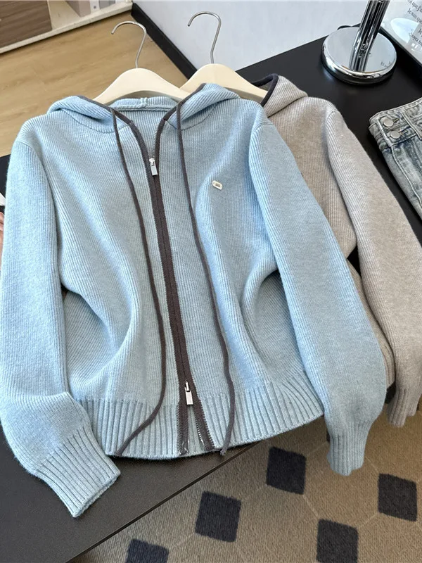 Laid-back Style Double Zipper Hooded Knitwear Jacket Women's Autumn Winter Loose Slimming Zipper Sweater Top Cotton Blend
Laid-back Style Double Zipper Hooded Knitwear Jacket Women's Autumn Winter Loose Slimming Zipper Sweater Top Cotton Blend