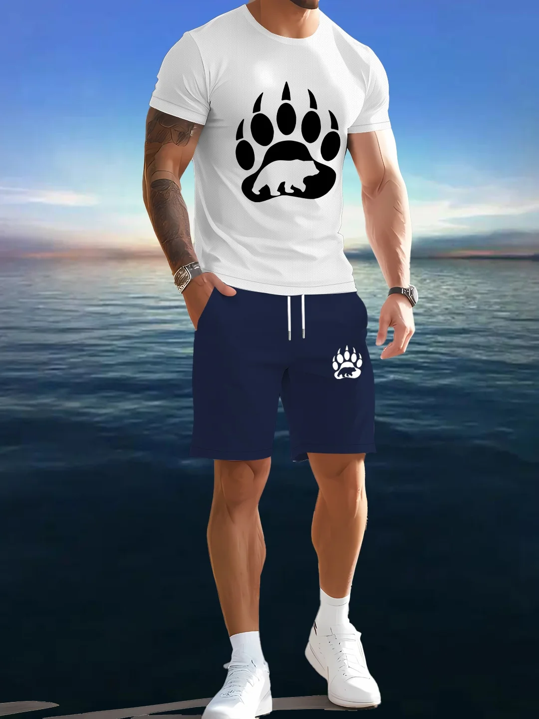 Men's 2-piece summer set, casual printed short sleeved T-shirt and drawstring shorts
Men's 2-piece summer set, casual printed short sleeved T-shirt and drawstring shorts