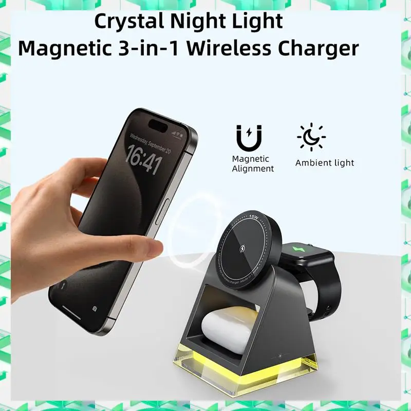 3 In 1 Magsafe Wireless Charger Stand With Touch Crystal Lamp For Iphone 15 Pro Max Iwatch Pro Charging Station Durable
3 In 1 Magsafe Wireless Charger Stand With Touch Crystal Lamp For Iphone 15 Pro Max Iwatch Pro Charging Station Durable