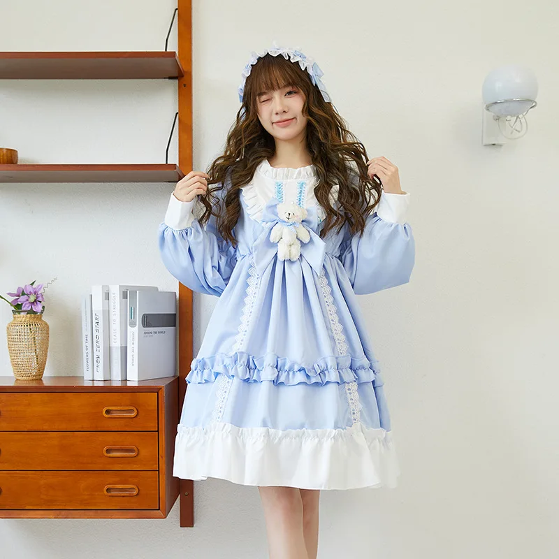 2025 New Japanese Gothic Retro Lolita Dress Women Kawaii Bow Bear Lace Blue Dress Long Sleeve Princess Dresses Halloween Costume
2025 New Japanese Gothic Retro Lolita Dress Women Kawaii Bow Bear Lace Blue Dress Long Sleeve Princess Dresses Halloween Costume