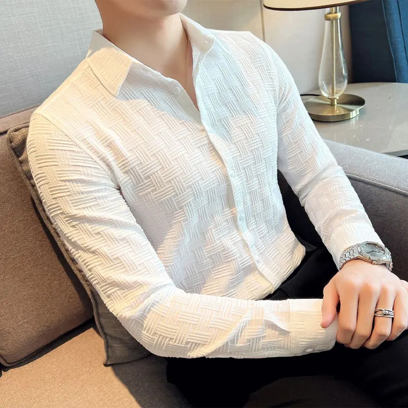 Korean Plaid Solid Color Shirts Spring Autumn Turn-down Collar Men's Clothing Single-breasted Stylish Jacquard Weave Slim Shirts
Korean Plaid Solid Color Shirts Spring Autumn Turn-down Collar Men's Clothing Single-breasted Stylish Jacquard Weave Slim Shirts