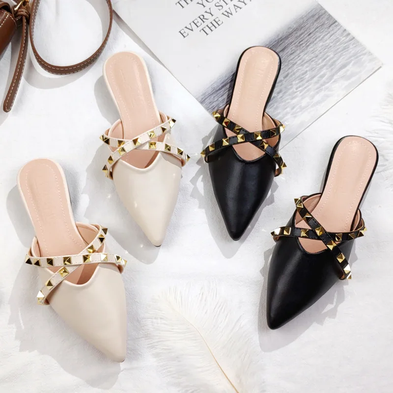 Women's sexy Soft leather fashion kitten heels Mules sandal Lady Pointed toe retro Flat Slipper shoes Rivet Flat shoes
Women's sexy Soft leather fashion kitten heels Mules sandal Lady Pointed toe retro Flat Slipper shoes Rivet Flat shoes