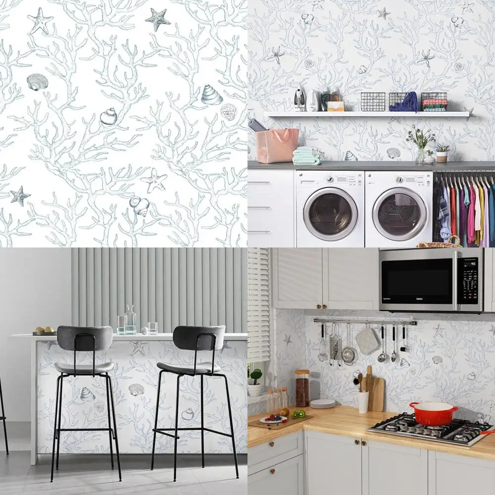 Peel and Stick Coral Seashell Wallpaper, White & Light Blue, 17.3x1181 Inches, Beach Ocean Style for Bathroom Cabinet Decor
Peel and Stick Coral Seashell Wallpaper, White & Light Blue, 17.3x1181 Inches, Beach Ocean Style for Bathroom Cabinet Decor