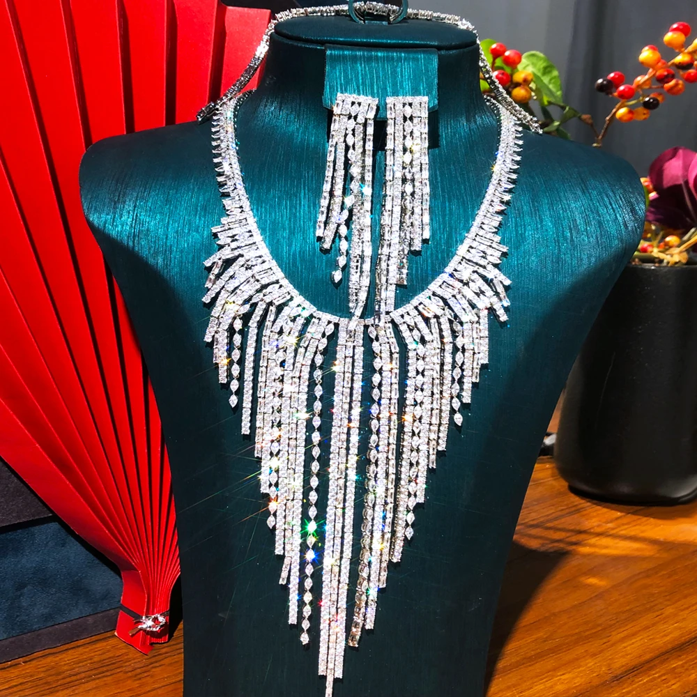 Brand 4PCS New Luxury Big Long Tassel Jewelry Set african For Women Wedding African Cubic Zirconia Dubai Bridal jewellery set
Brand 4PCS New Luxury Big Long Tassel Jewelry Set african For Women Wedding African Cubic Zirconia Dubai Bridal jewellery set