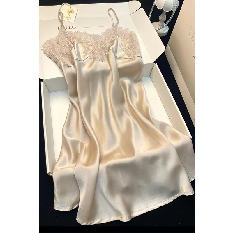Sexy Pajamas Women's Silk Suspender Nightdress Ladies Spring and Summer Ice Silk Thin Halter Home Service Satin Night Dresses
Sexy Pajamas Women's Silk Suspender Nightdress Ladies Spring and Summer Ice Silk Thin Halter Home Service Satin Night Dresses