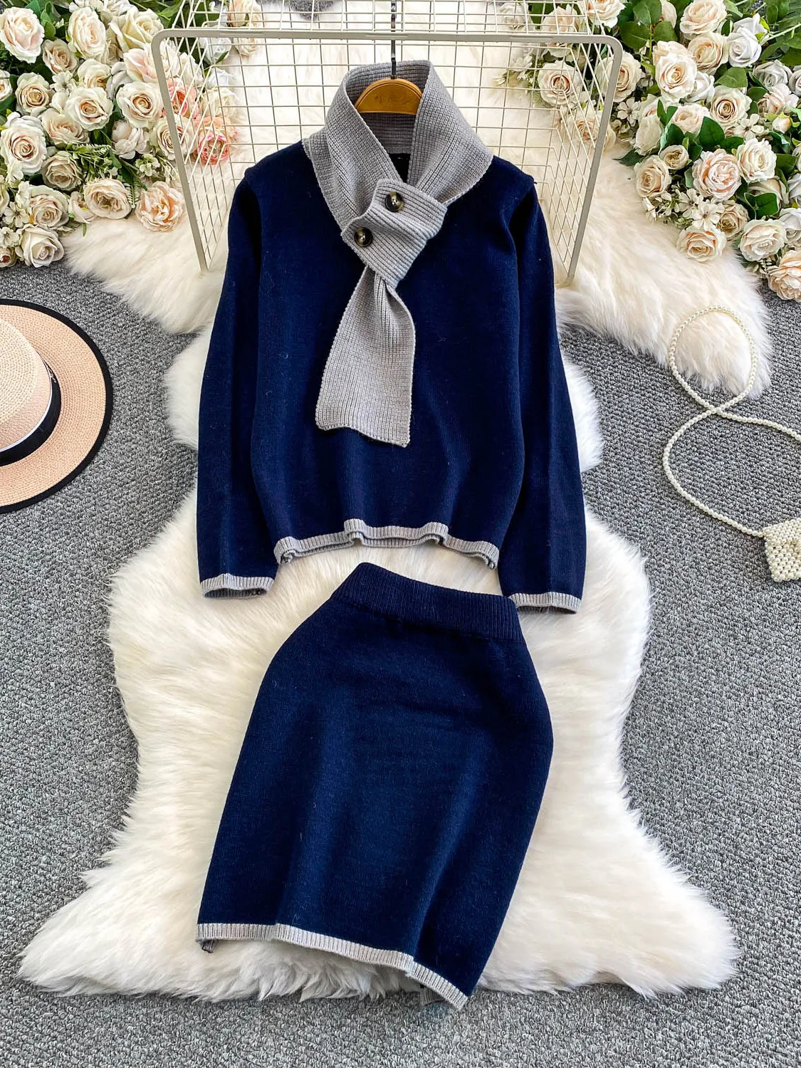 Корейский студенческий шарф для похудения Sle Faion, круглый топ, вязаный свитер, универсальная юбка с высокой талией, комплект из двух предметов
Корейский студенческий шарф для похудения Sle Faion, круглый топ, вязаный свитер, универсальная юбка с высокой талией, комплект из двух предметов