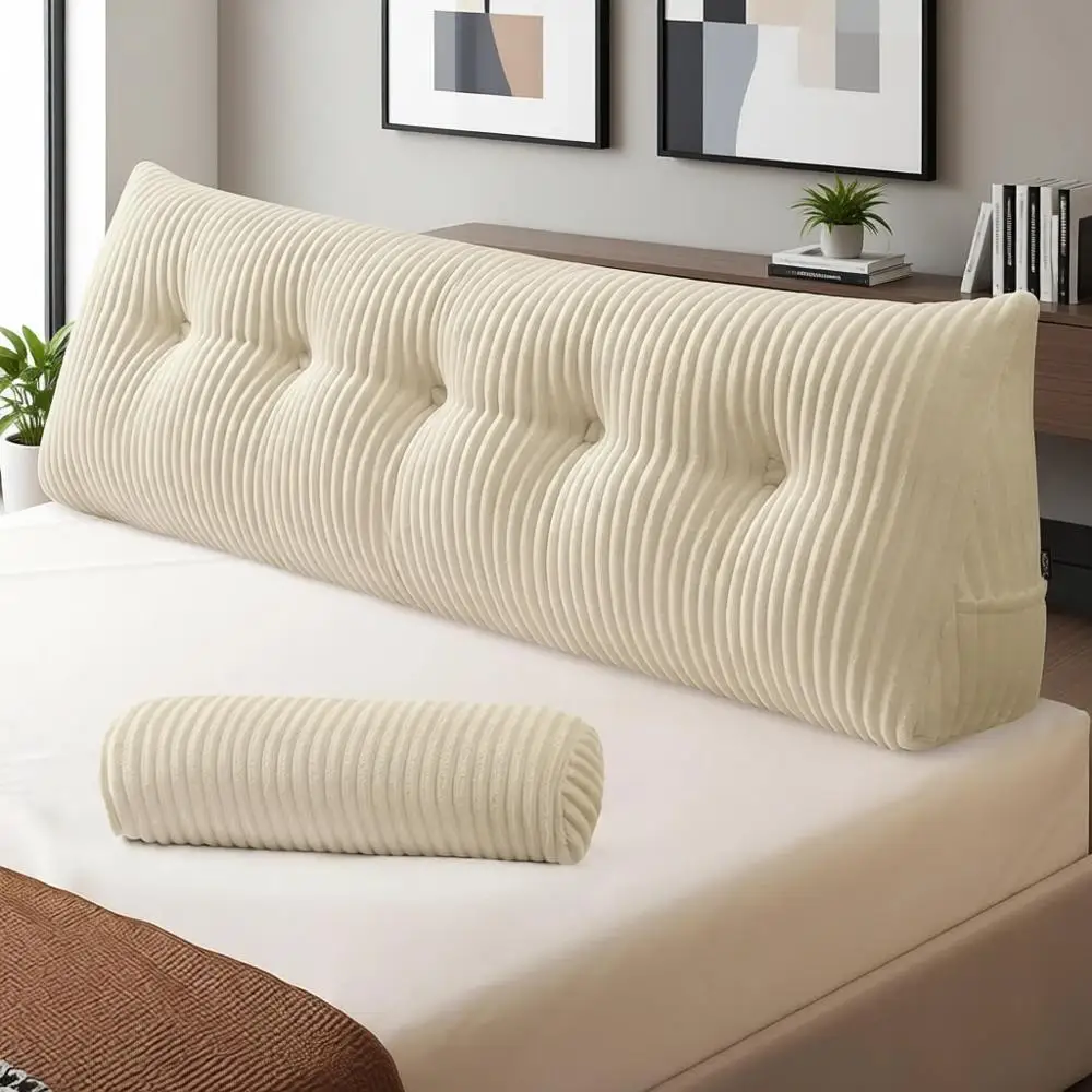 Queen Size Triangular Reading Pillow with Roll Support and Backrest Cushion, Beige Cream
Queen Size Triangular Reading Pillow with Roll Support and Backrest Cushion, Beige Cream