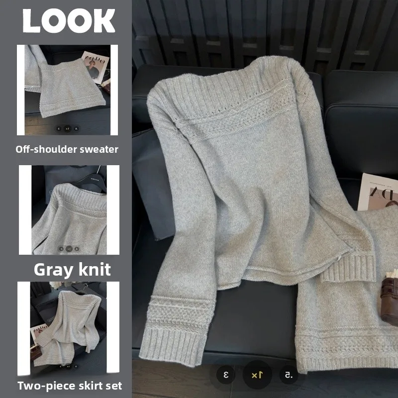 Grey Knitted Sweater And Short Skirt Two-Piece Set Casual Winter Women's Fashion Ensemble Long Sleeve Elegant Style for Adults
Grey Knitted Sweater And Short Skirt Two-Piece Set Casual Winter Women's Fashion Ensemble Long Sleeve Elegant Style for Adults