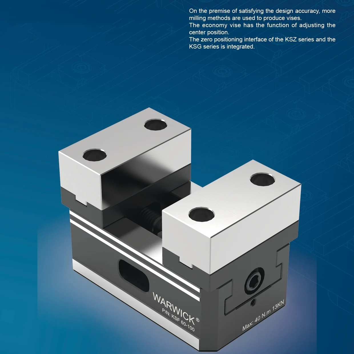 KSF60-100A/KSF60-100B Self Centering Multi-station Vise Machinable Soft Jaw for Multi-axis Machining CNC Machine Center
KSF60-100A/KSF60-100B Self Centering Multi-station Vise Machinable Soft Jaw for Multi-axis Machining CNC Machine Center