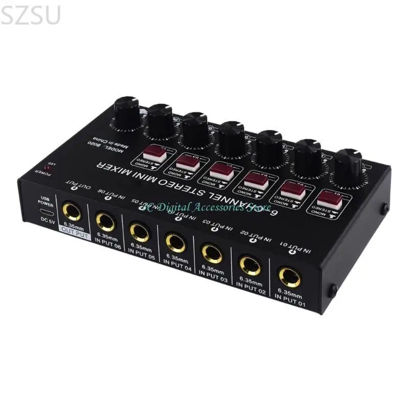SZSU Stereo 6 Channel Mixer Sound Mixer 6 Stereo Distributor Volumes Control Mixing for Electric Guitar Keyboards Drum
SZSU Stereo 6 Channel Mixer Sound Mixer 6 Stereo Distributor Volumes Control Mixing for Electric Guitar Keyboards Drum