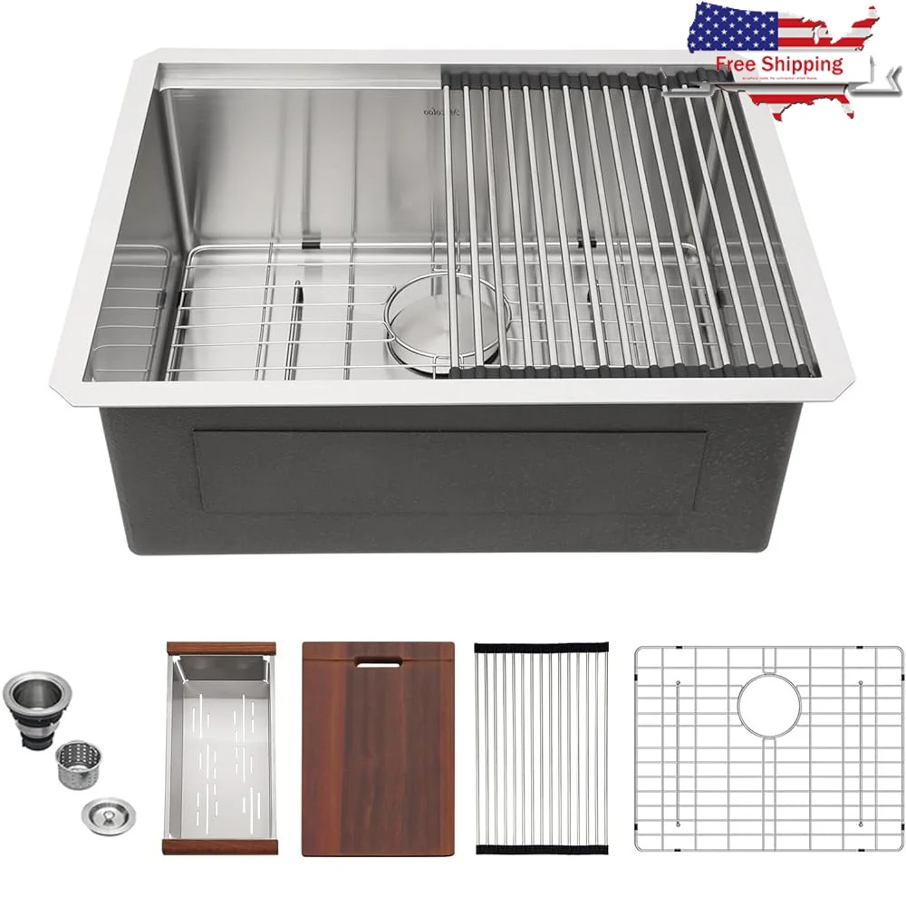 24 Inch Undermount Kitchen Sink Stainless Steel Single Bowl Workstation Sink with Accessories Fast Drainage Noise Protection
24 Inch Undermount Kitchen Sink Stainless Steel Single Bowl Workstation Sink with Accessories Fast Drainage Noise Protection