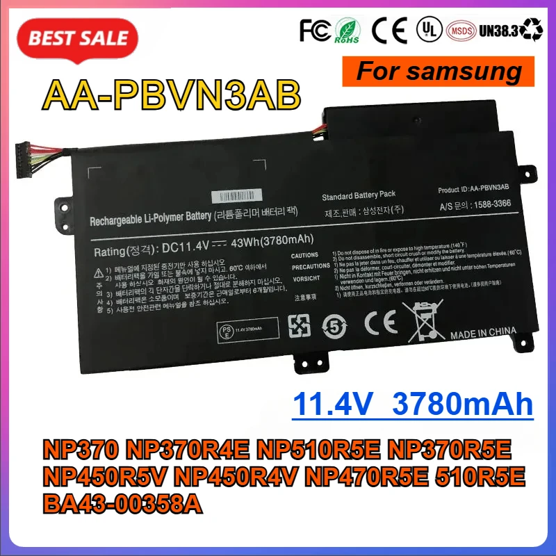 AA-PBVN3AB Laptop Batteries for Samsung NP370 NP370R4E NP510R5E NP370R5E NP450R5V NP450R4V NP470R5E 510R5E BA43-00358A Battery
AA-PBVN3AB Laptop Batteries for Samsung NP370 NP370R4E NP510R5E NP370R5E NP450R5V NP450R4V NP470R5E 510R5E BA43-00358A Battery