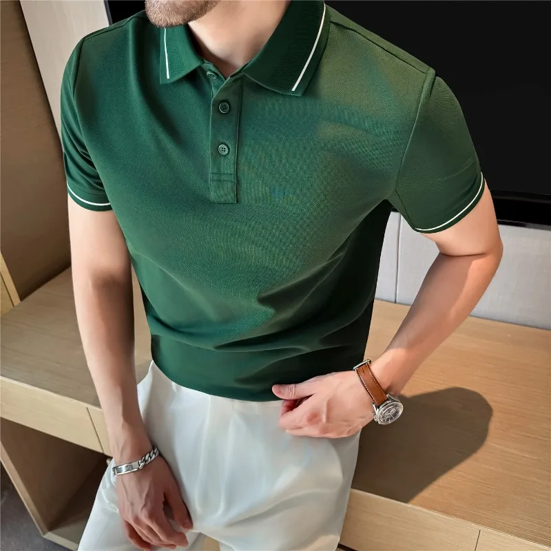 Men Short Sleeved Polo Shirt Summer Ice silk thin and light Breathable Top Solid Color Casual High Elasticity Slim Fit T-shirt
Men Short Sleeved Polo Shirt Summer Ice silk thin and light Breathable Top Solid Color Casual High Elasticity Slim Fit T-shirt
