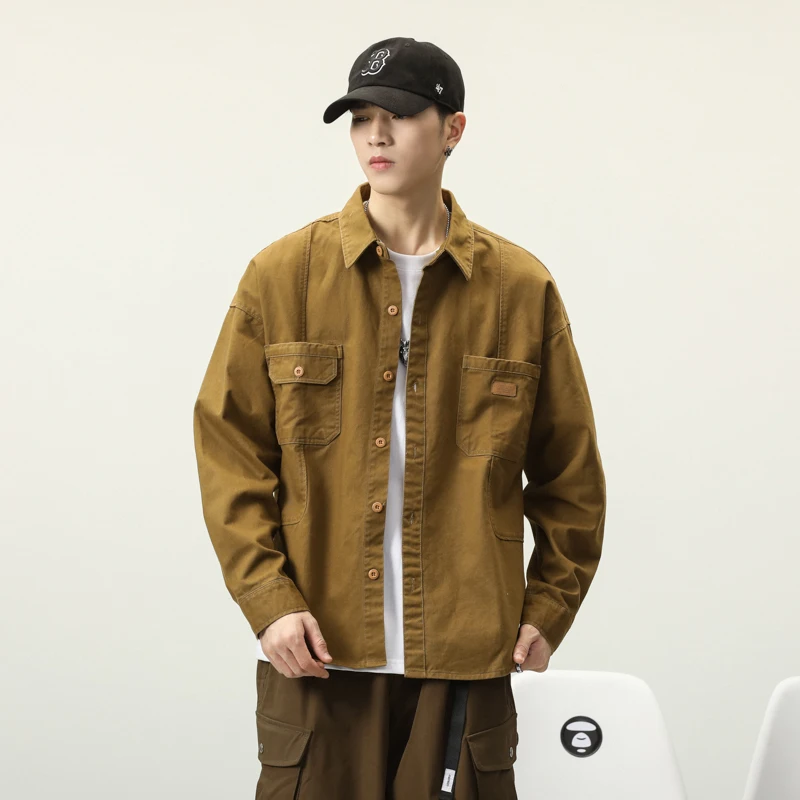 Spring and Autumn New American Retro Workwear Men's Shirt Solid Color Lapel Loose Casual Fashion Versatile Long Sleeved Jacket
Spring and Autumn New American Retro Workwear Men's Shirt Solid Color Lapel Loose Casual Fashion Versatile Long Sleeved Jacket