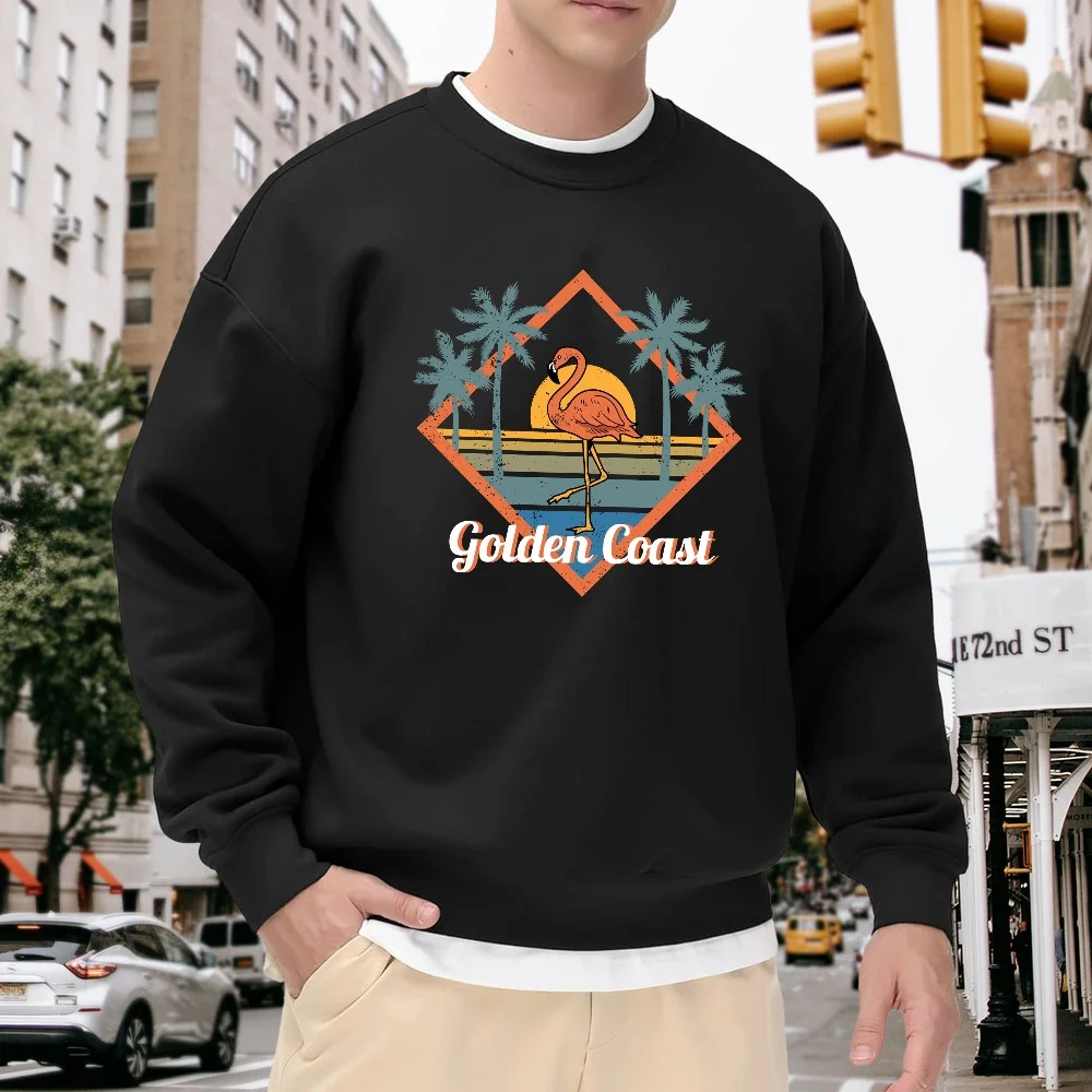 Men's Black Crew Neck Pullover Sweatshirt with Flamingo and Palm Tree Print, Vintage Style, Loose Fit, Casual Street Fashion Top, Comfortable and Breathable
Men's Black Crew Neck Pullover Sweatshirt with Flamingo and Palm Tree Print, Vintage Style, Loose Fit, Casual Street Fashion Top, Comfortable and Breathable
