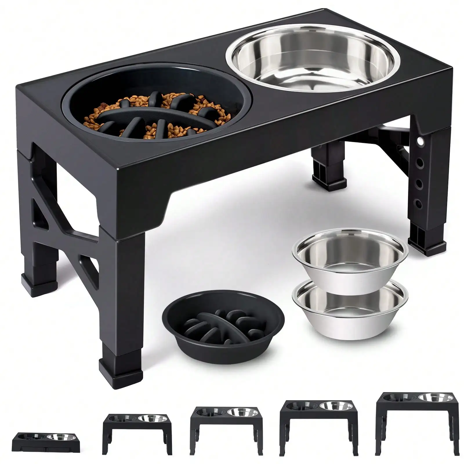 Adjustable Raised Dog Bowl 5 Height With Stainless Steel Bowl Slow Feeder Anti-Choke Design
Adjustable Raised Dog Bowl 5 Height With Stainless Steel Bowl Slow Feeder Anti-Choke Design
