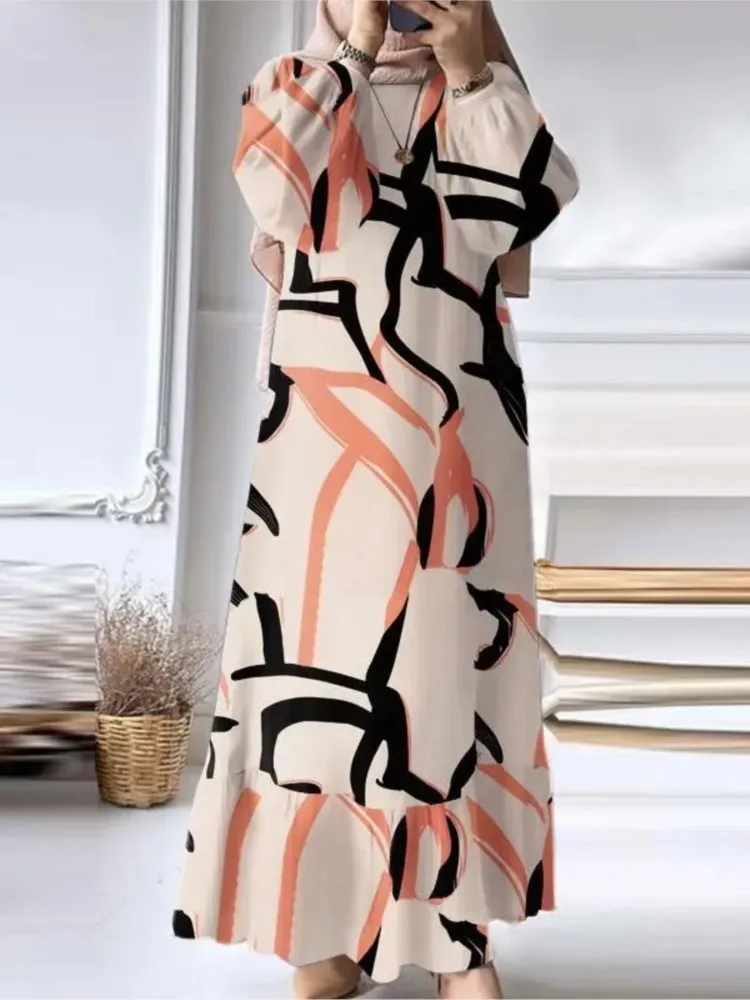 Autumn New Fashion Muslim Abaya Hem Ruffle Dresses Women Vintage Solid O Neck Long Sleeve Loose Robe Femme Turkey Vestido Kafta
Autumn New Fashion Muslim Abaya Hem Ruffle Dresses Women Vintage Solid O Neck Long Sleeve Loose Robe Femme Turkey Vestido Kafta