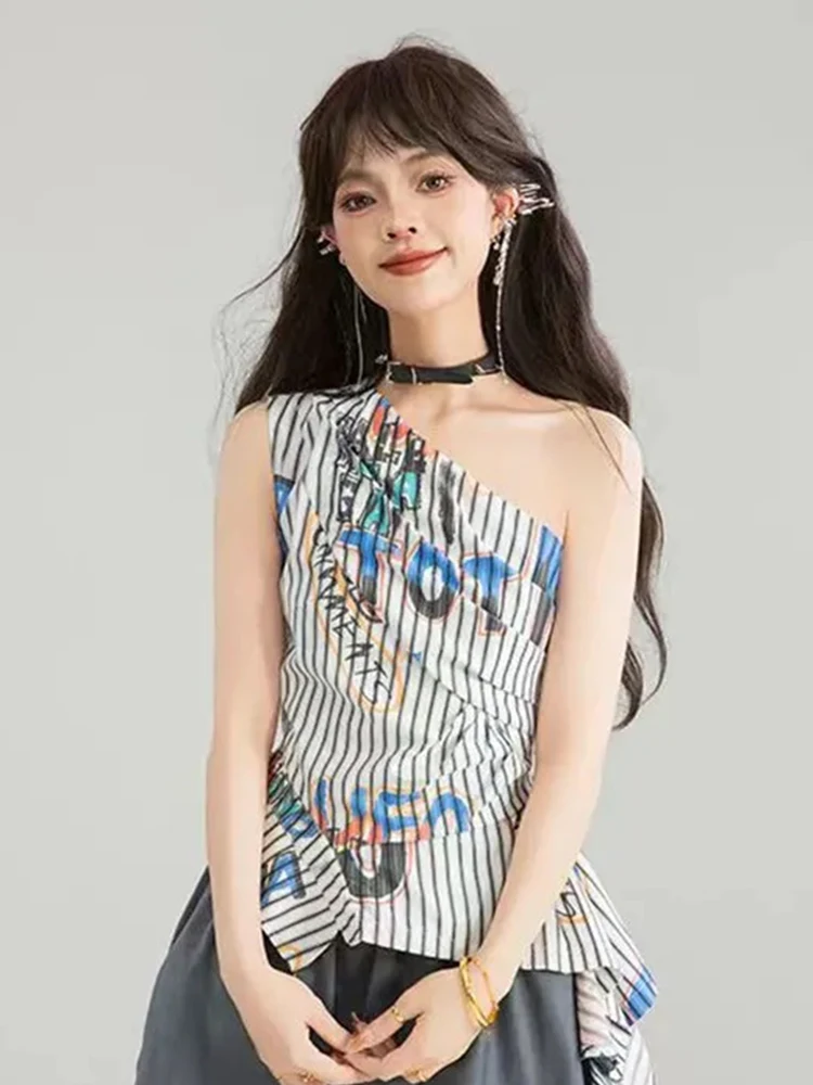 Retro Striped Off Shoulder Tanks Women Y2K Irregular Slim Slant Collar Shirt Streetwear Casual Ruffles Lady Sleeveless Tops New
Retro Striped Off Shoulder Tanks Women Y2K Irregular Slim Slant Collar Shirt Streetwear Casual Ruffles Lady Sleeveless Tops New