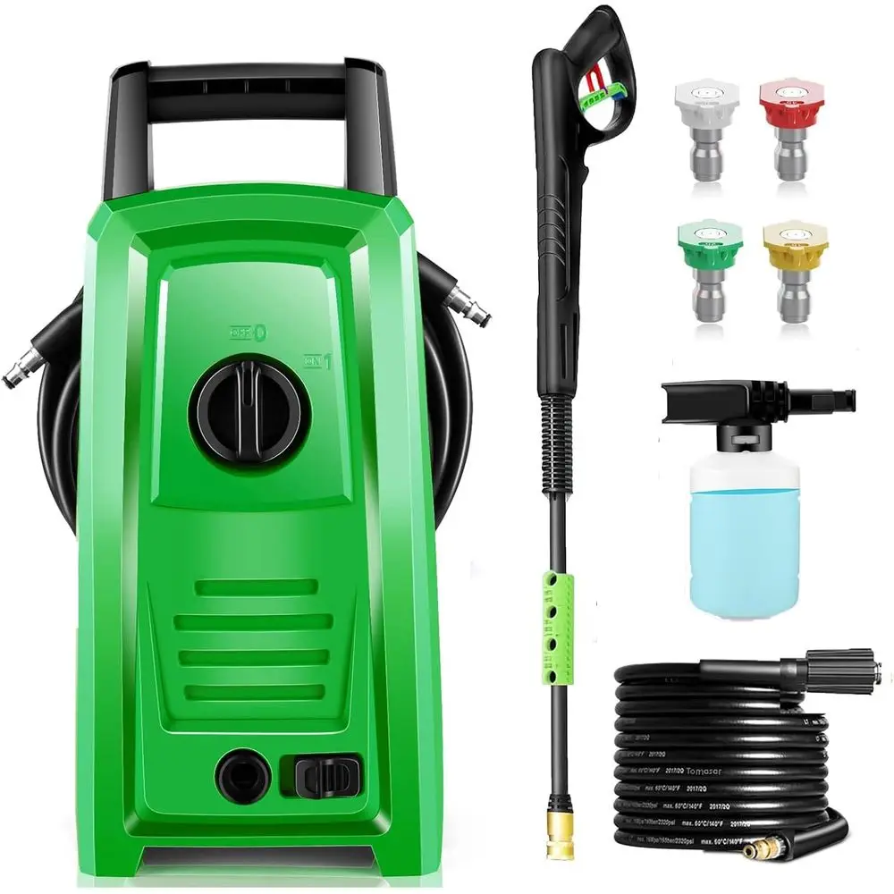 Compact 4500PSI Electric Pressure Washer with 20ft Hose and 4 Nozzle Set for Home, Cars, and Windows, Deep Green
Compact 4500PSI Electric Pressure Washer with 20ft Hose and 4 Nozzle Set for Home, Cars, and Windows, Deep Green