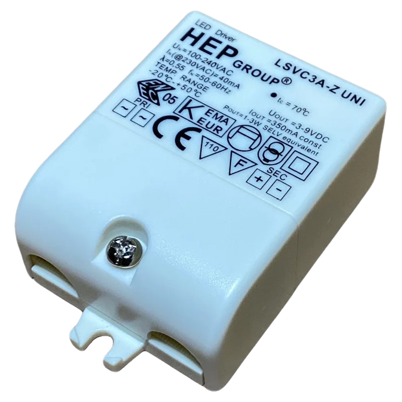 HEP Constant Current LED Driver 350mA 1-3W LSVC3A-Z UNI 1.2WX1-2
HEP Constant Current LED Driver 350mA 1-3W LSVC3A-Z UNI 1.2WX1-2