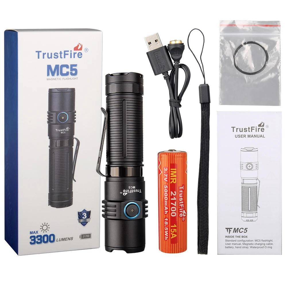 TrustFire MC5 Powerful LED Flashlight 3300 Lumens Magnetic charging Strong long-distance auto repair light
TrustFire MC5 Powerful LED Flashlight 3300 Lumens Magnetic charging Strong long-distance auto repair light