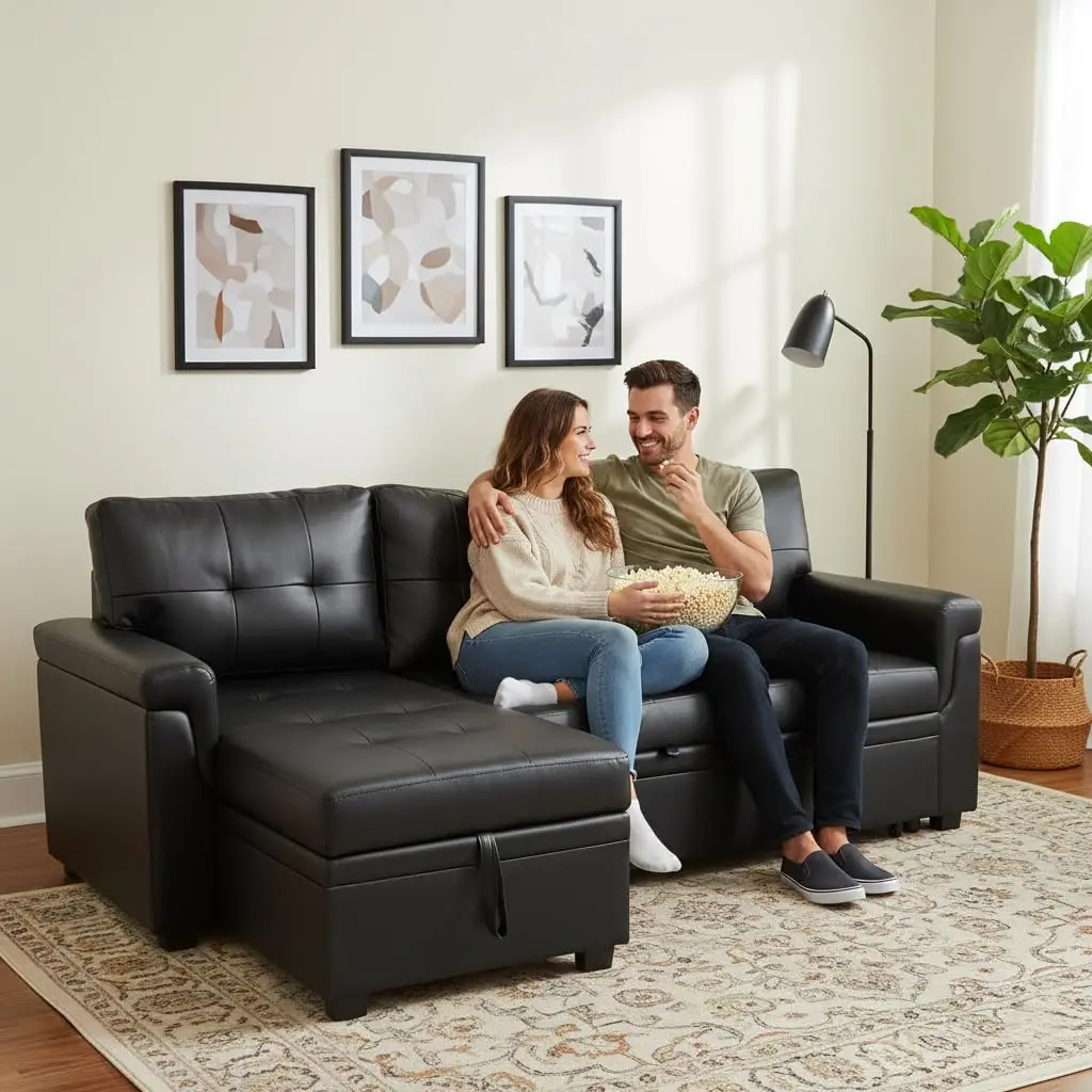 Reversible Sectional Sofa Bed Pull-Out Sleeper Hidden Storage Air Leather Space-Saving DIY Assembly Small Apartment, Customized
Reversible Sectional Sofa Bed Pull-Out Sleeper Hidden Storage Air Leather Space-Saving DIY Assembly Small Apartment, Customized
