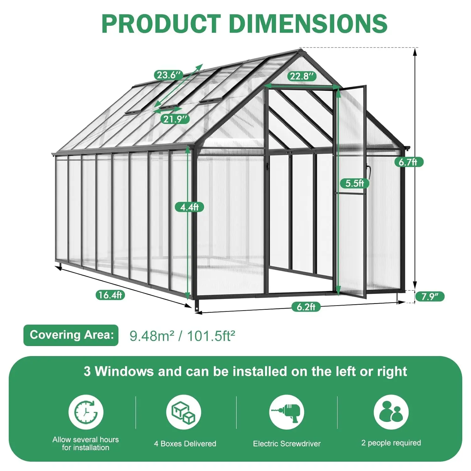 16x6 FT Greenhouse for Outdoors, Easy Assembly Large Aluminum Heavy Duty Polycarbonate Greenhouses Kit w/2 Window,, Custom
16x6 FT Greenhouse for Outdoors, Easy Assembly Large Aluminum Heavy Duty Polycarbonate Greenhouses Kit w/2 Window,, Custom