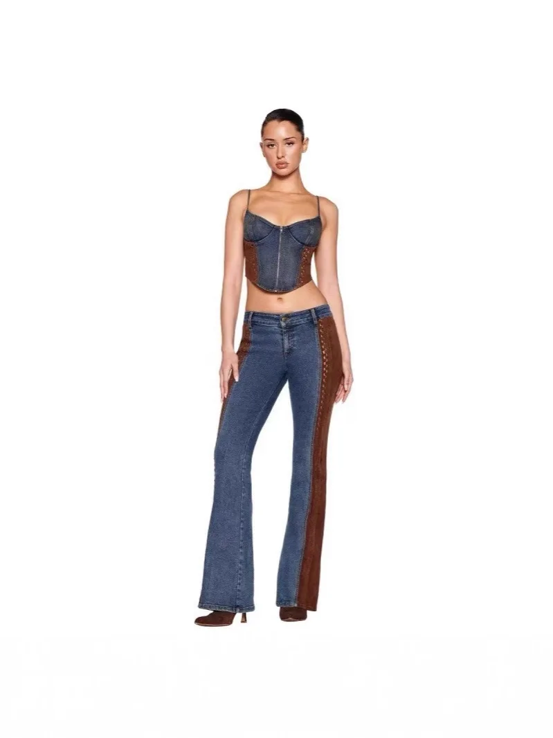 Faion Contrast Color Denim Leather Splicing Zipper Tight Top Flared Pants Set Women's Spring Season ort Sve Gown
Faion Contrast Color Denim Leather Splicing Zipper Tight Top Flared Pants Set Women's Spring Season ort Sve Gown