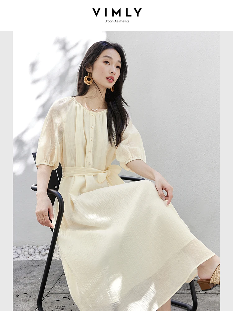 VIMLY Summer Holiday Dresses 2025 Woman Lyocell Textured French Elegant Short Sleeve Belted Loose Waist Long Dress Female A0397
VIMLY Summer Holiday Dresses 2025 Woman Lyocell Textured French Elegant Short Sleeve Belted Loose Waist Long Dress Female A0397