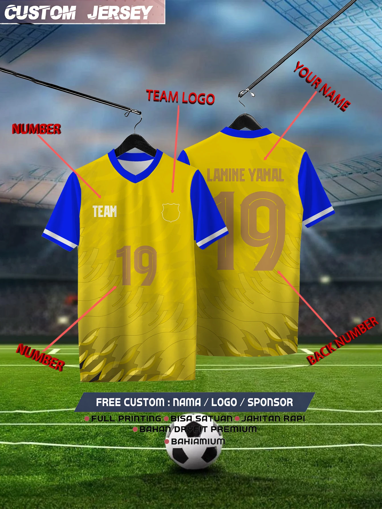 Customized Geometric Gold Short Sleeved Shirt with Team Name, Emblem, Name and Number, Outdoor Sports Short Sleeved T-shirt
Customized Geometric Gold Short Sleeved Shirt with Team Name, Emblem, Name and Number, Outdoor Sports Short Sleeved T-shirt