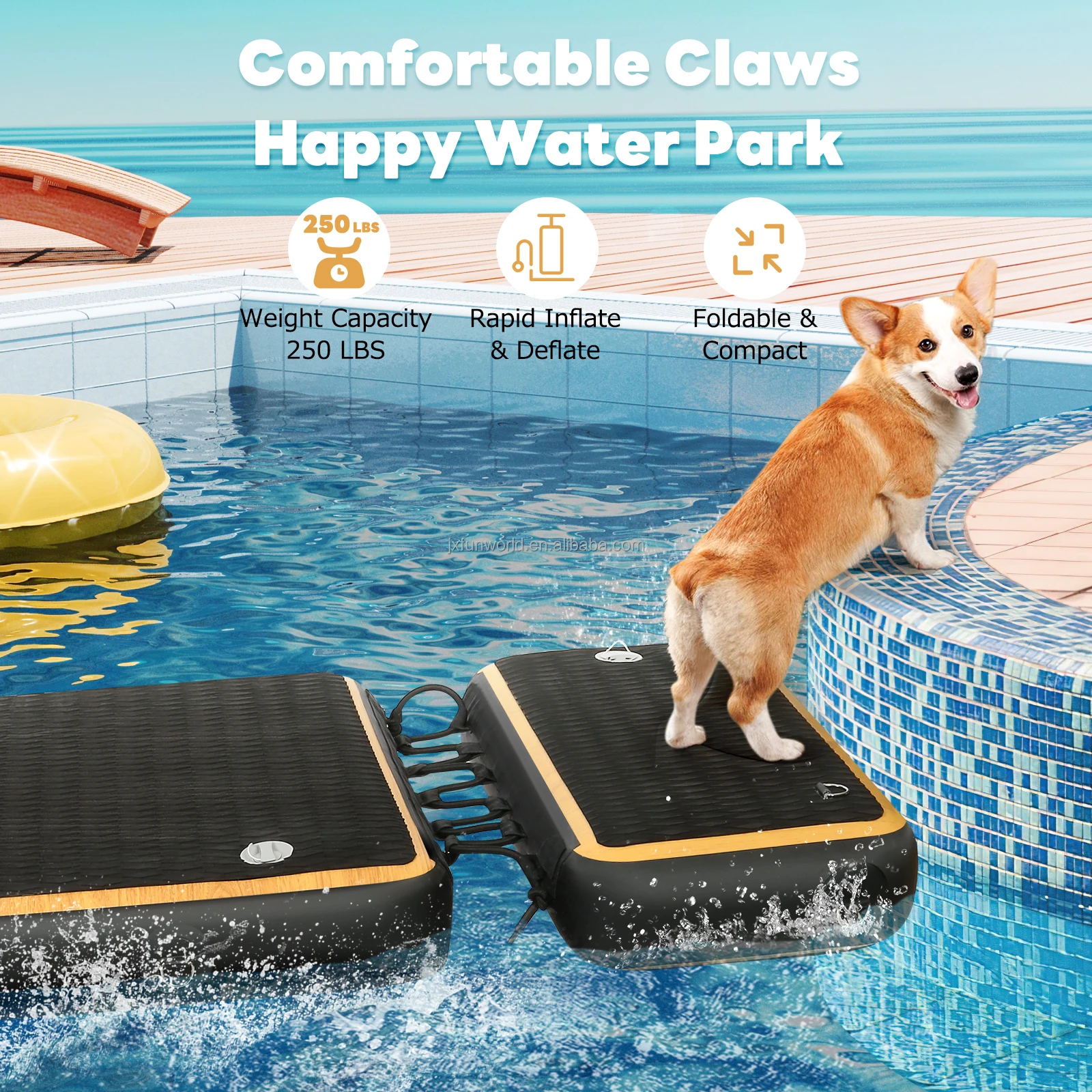 Custom Logo Inflatable Pup Plank Dog Water Ramp Dock Inflatable Water Floating Climb Ramp for Pool and Boat Platform