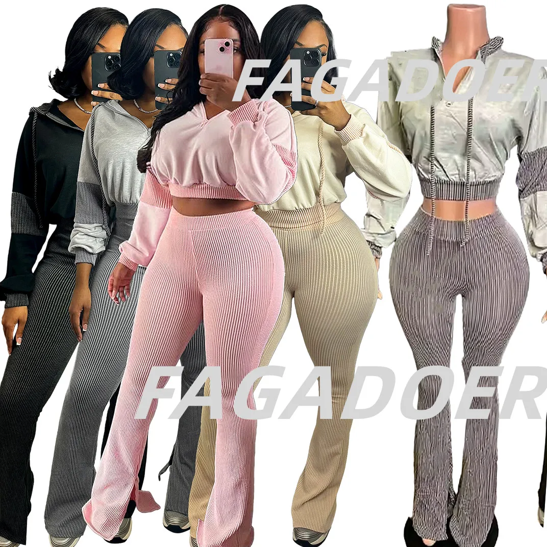 FAGADOER Casual Ribbed 2 Piece Sets Woman Outfit Long Sleeve Hooded Patchwork Sweatshirts Tops and Flare Pants Jogger Tracksuit
FAGADOER Casual Ribbed 2 Piece Sets Woman Outfit Long Sleeve Hooded Patchwork Sweatshirts Tops and Flare Pants Jogger Tracksuit