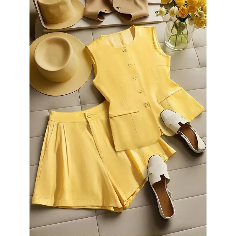 Yellow Vest Shorts Set Women's Summer Fashion Outfit Cross-Border E-Commerce Yellow Vest And Shorts Ensemble for Ladies
Yellow Vest Shorts Set Women's Summer Fashion Outfit Cross-Border E-Commerce Yellow Vest And Shorts Ensemble for Ladies