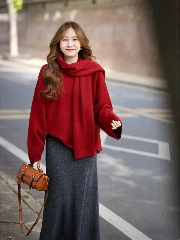 plus Size Christmas Red Knitted Sweater Scarf Skirt Set Women's Fashion Slimming Winter Outfit Two-Piece Ensemble
plus Size Christmas Red Knitted Sweater Scarf Skirt Set Women's Fashion Slimming Winter Outfit Two-Piece Ensemble