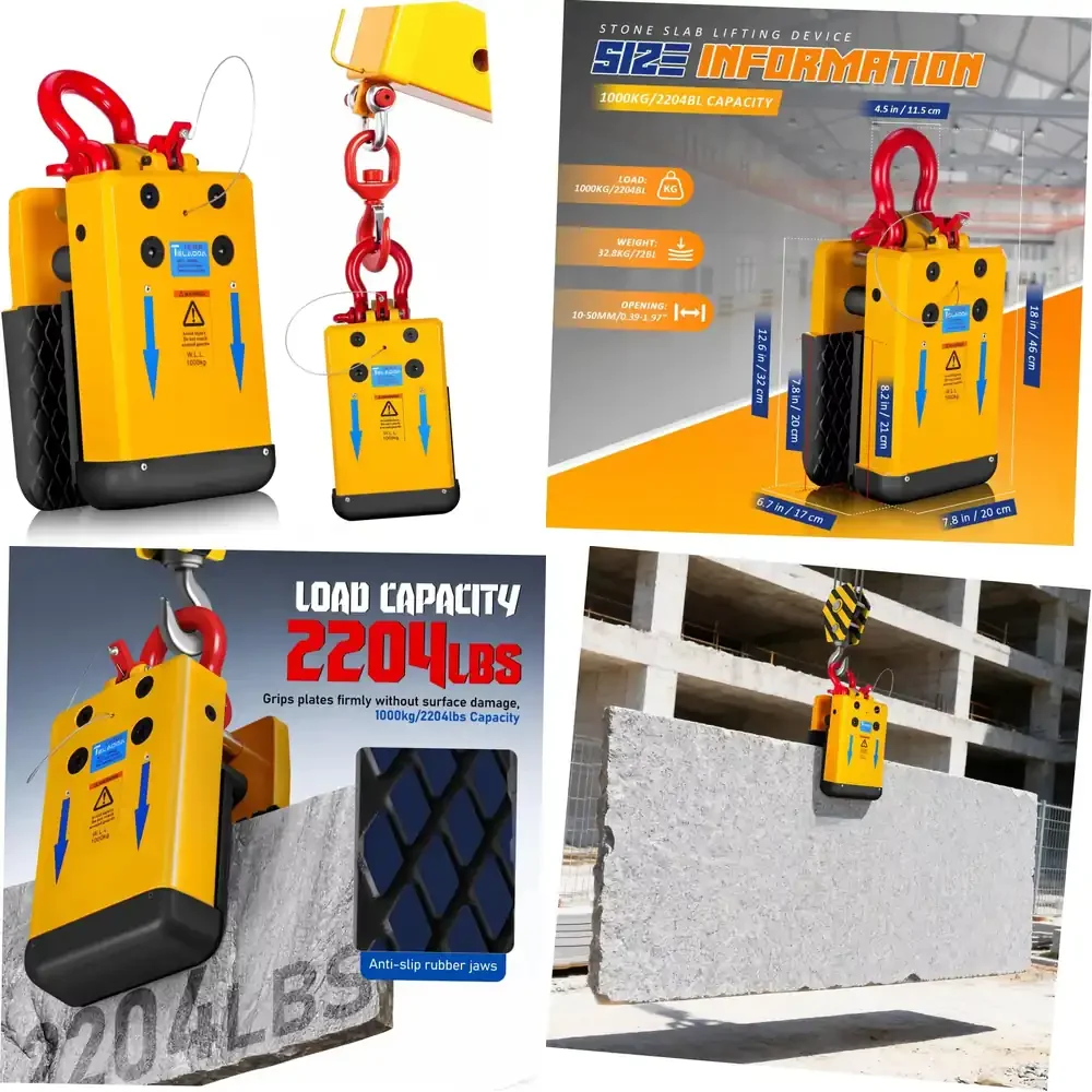 Зажим для камня JDK Safety Stone Miter Clamp - подъемник для сланца и мрамора на 1000 кг, с желтой резиновой рукояткой для толщины 10-50 мм
Зажим для камня JDK Safety Stone Miter Clamp - подъемник для сланца и мрамора на 1000 кг, с желтой резиновой рукояткой для толщины 10-50 мм