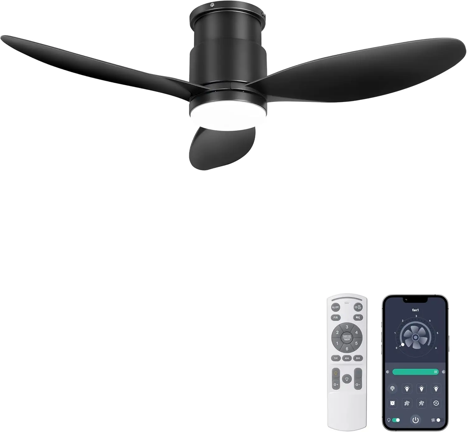 42" Flush Mount Ceiling Fan with Light, Remote & App Control, Dimmable, Quiet, Indoor/Outdoor, Black
42" Flush Mount Ceiling Fan with Light, Remote & App Control, Dimmable, Quiet, Indoor/Outdoor, Black