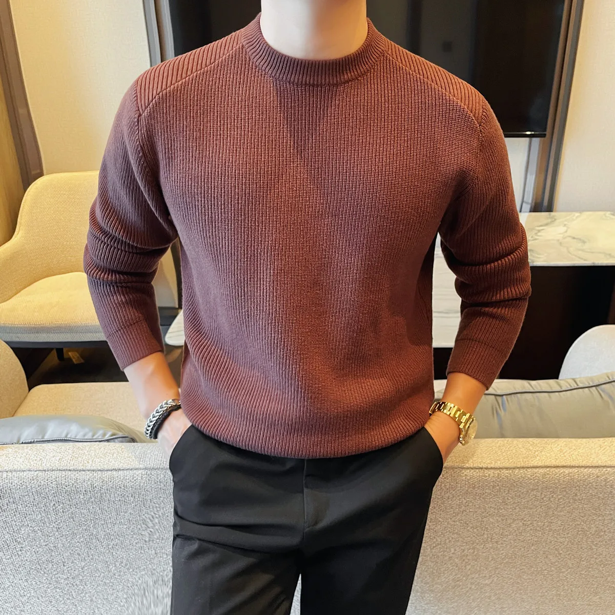 Autumn Winter Round Neck Thick Needle Men's Sweater Slim Fit Elastic Casual Knit Sweater Top Base Shirt Solid Color Pullover
Autumn Winter Round Neck Thick Needle Men's Sweater Slim Fit Elastic Casual Knit Sweater Top Base Shirt Solid Color Pullover