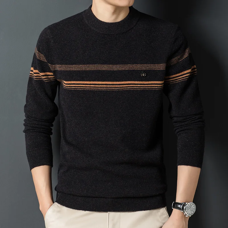 pure Autumn and wool winter men's 200% round neck sweater men's winter striped sweater knitted bottomed sweater
pure Autumn and wool winter men's 200% round neck sweater men's winter striped sweater knitted bottomed sweater