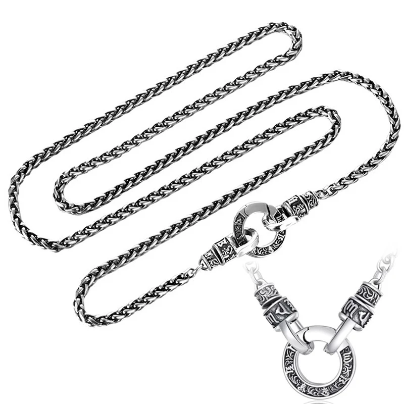 S925 Silver Men's Necklace with Round Universal Clasp, Six Character Truth Vintage Tangleweed Pattern, Gift for Men
S925 Silver Men's Necklace with Round Universal Clasp, Six Character Truth Vintage Tangleweed Pattern, Gift for Men