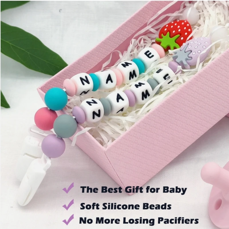 Pacifier Clips Personalized Name Cartoon Strawberry Dummy Nipples Holder Chain Teething Toys Infant Feeding Newborn Accessories
Pacifier Clips Personalized Name Cartoon Strawberry Dummy Nipples Holder Chain Teething Toys Infant Feeding Newborn Accessories