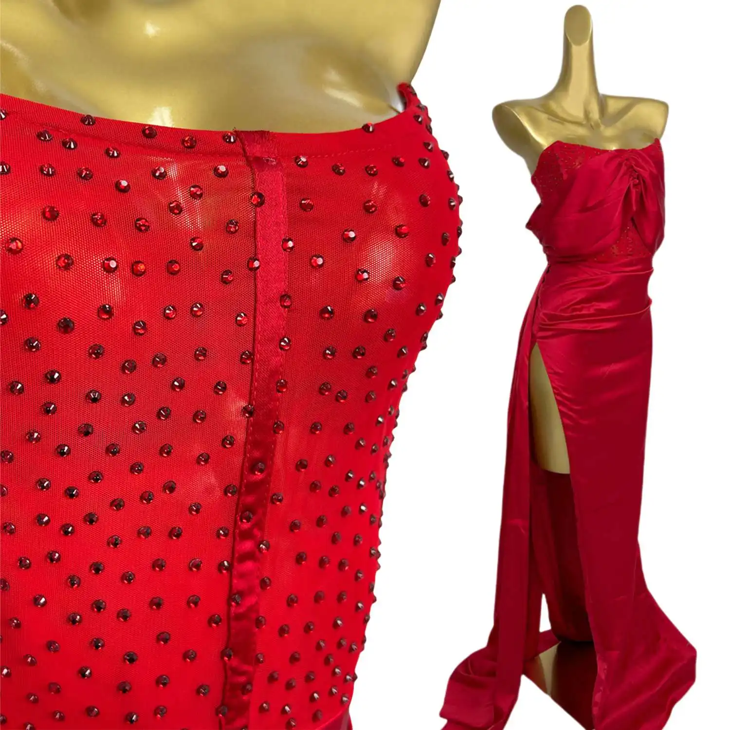 High-end Red Sexy Evening Gown Low-cut High-slit Sparkling Crystal Strapless High-end Dress High End Party Dinner Dress H1278
High-end Red Sexy Evening Gown Low-cut High-slit Sparkling Crystal Strapless High-end Dress High End Party Dinner Dress H1278