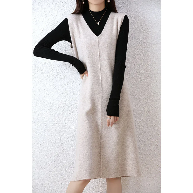 Hot Sale Autumn Winter New Women Dresses Sleeveless Long Sweater Waistcoat 100% Pure Wool Knit Pullover Lady Loose Thicken Vest
Hot Sale Autumn Winter New Women Dresses Sleeveless Long Sweater Waistcoat 100% Pure Wool Knit Pullover Lady Loose Thicken Vest