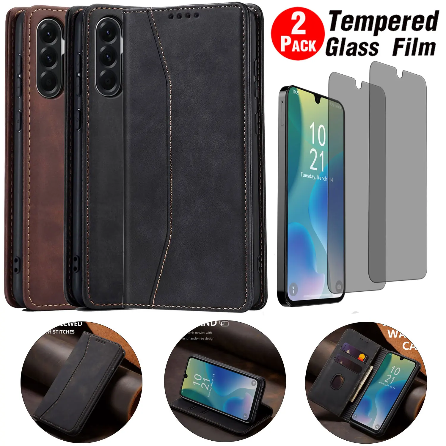 For Samsung For Galaxy A26 Faux Leather Wallet Magnetic Case Flip Stand Cover +2PCS Privacy Tempered Glass Screen Protector
For Samsung For Galaxy A26 Faux Leather Wallet Magnetic Case Flip Stand Cover +2PCS Privacy Tempered Glass Screen Protector